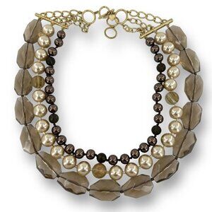 Stella & Dot Gold-Tone Della 3 Strands Faux Pearl Stone Statement Necklace 20-22